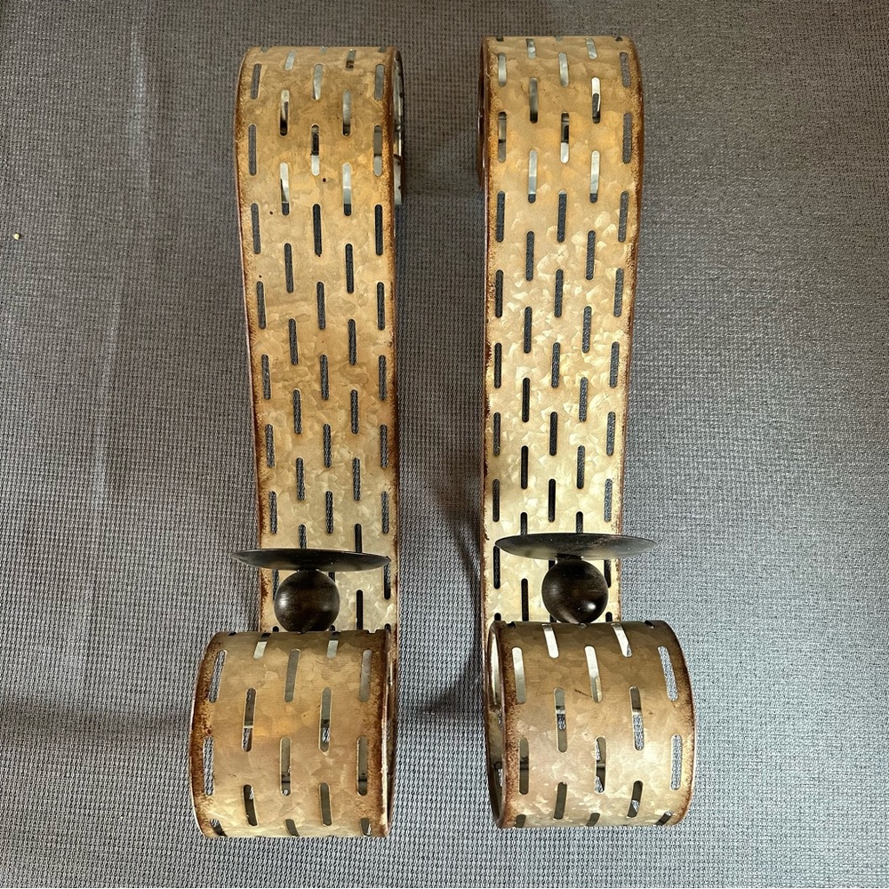 Stanley Rustic Metal Candle Holders - Brown